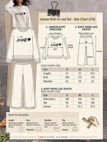 SHEIN Women Round Neck Sweater And Sweater Pant 2pcs Co-Ord Set Print Detailed - White - View 10