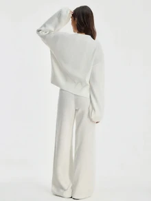 SHEIN Women Round Neck Sweater And Sweater Pant 2pcs Co-Ord Set Print Detailed - White - View 9