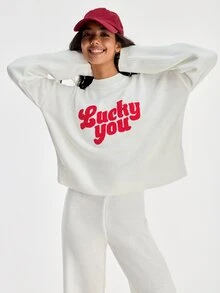 SHEIN Women Round Neck Sweater And Sweater Pant 2pcs Co-Ord Set Print Detailed - White - View 9
