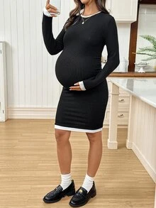 SHEIN Maternity Color Block Casual Daily Summer Travel Dress Fall - Black and White - View 6