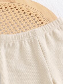 SHEIN Baby Girl Cute Casual Versatile Thermal Lined Elastic Waist Flared Leg Winter Pants - Beige - View 3