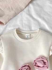 SHEIN 嬰兒可愛花卉拼色長袖洋裝 - 杏色 - 查看 6