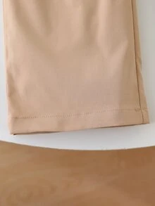 SHEIN 夏季少女卡其色休閒兩件套，蝴蝶結前襟無袖上衣搭配寬腿長褲，V領鈕扣前開襟返校穿搭 - 卡其色 - 查看 8
