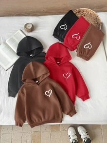 LMoss Kids Kids Young Girl Knit Solid Color Heart Pattern Hooded Casual Sweatshirt & Long Autumn Pants 6pcs -Piece Set - Black - View 3