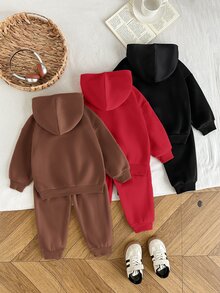 LMoss Kids Kids Young Girl Knit Solid Color Heart Pattern Hooded Casual Sweatshirt & Long Autumn Pants 6pcs -Piece Set - Black - View 2