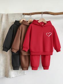 LMoss Kids Kids Young Girl Knit Solid Color Heart Pattern Hooded Casual Sweatshirt & Long Autumn Pants 6pcs -Piece Set - Black - View 7