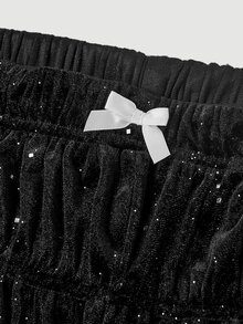 SHEIN MOD Plus Size Vintage Black Velvet Rhinestone Shorts, Sweet Girl Holiday Outfit, Halloween Outfit, - Black - View 4