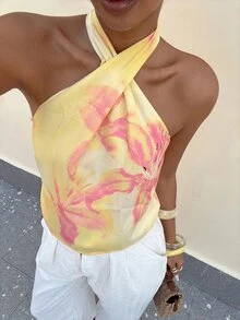 Lavishia 女款夏季橘色花卉印花上衣 浪漫度假海灘穿搭 - 彩色 - 查看 5