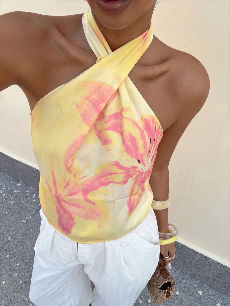 Lavishia Women's Summer Orange Floral Print Top Romantic Vacation Beach Outfit - Multicolor - View 5