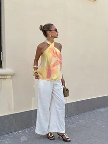 Lavishia 女款夏季橘色花卉印花上衣 浪漫度假海灘穿搭 - 彩色 - 查看 7