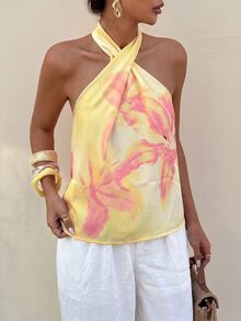 Lavishia 女款夏季橘色花卉印花上衣 浪漫度假海灘穿搭 - 彩色 - 查看 4