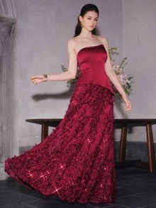 Anewsta Affair Women's Elegant Cold Shoulder Asymmetrical Sequin Evening Dress - Multicolor - View 4