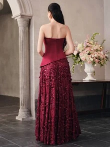 Anewsta Affair Women's Elegant Cold Shoulder Asymmetrical Sequin Evening Dress - Multicolor - View 2