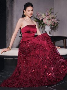 Anewsta Affair Women's Elegant Cold Shoulder Asymmetrical Sequin Evening Dress - Multicolor - View 1
