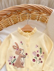 SHEIN Cardigan Rajut Kartun Lucu untuk Bayi Perempuan Baru Lahir - Mustard Yellow - View 5