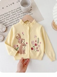 SHEIN Cardigan Rajut Kartun Lucu untuk Bayi Perempuan Baru Lahir - Mustard Yellow - View 7