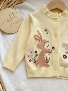 SHEIN Cardigan Rajut Kartun Lucu untuk Bayi Perempuan Baru Lahir - Mustard Yellow - View 10