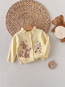 SHEIN Cardigan Rajut Kartun Lucu untuk Bayi Perempuan Baru Lahir - Mustard Yellow - View 3