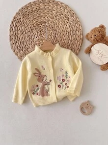 SHEIN Cardigan Rajut Kartun Lucu untuk Bayi Perempuan Baru Lahir - Mustard Yellow - View 8