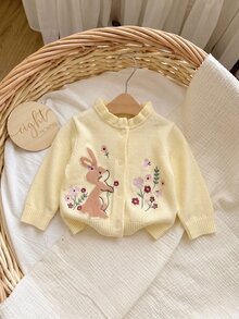 SHEIN Cardigan Rajut Kartun Lucu untuk Bayi Perempuan Baru Lahir - Mustard Yellow - View 9