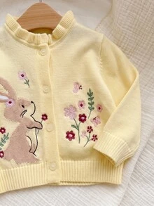 SHEIN Cardigan Rajut Kartun Lucu untuk Bayi Perempuan Baru Lahir - Mustard Yellow - View 4