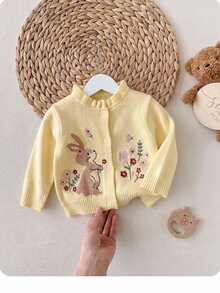 SHEIN Cardigan Rajut Kartun Lucu untuk Bayi Perempuan Baru Lahir - Mustard Yellow - View 1