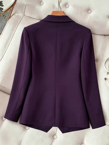 GlowEve CURVE Blazer Tanpa Kancing Leher Panjang Warna Ungu Serbaguna untuk Wanita Ukuran Plus, Cocok untuk Mode Kasual Sehari-hari Musim Gugur-Dingin. - Purple - View 2