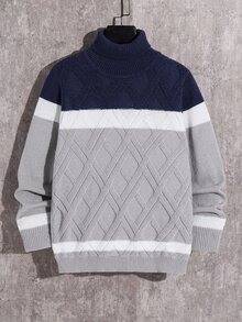 SHEIN 兒童青少年男孩休閒韓系學院風圓領針織衫，適合通勤、上學、日常休閒穿著、外出、運動，秋冬款 - 灰色 - 查看 6
