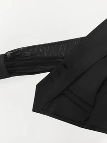 Trelyra جاكيت نسائية سوداء حادة بياقة وشبكة مرقعة وسحاب، جاكيت طويل الأكمام بخصر وجيوب وسحاب، ملابس أنيقة للمناسبات اليومية والمكتب والحفلات - الأسود - مشاهدة 8