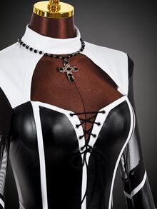 SHEIN ICON Women's Sexy Colorblock Mesh Patchwork Fitted Romper Unitard For Halloween - Black and White - View 12