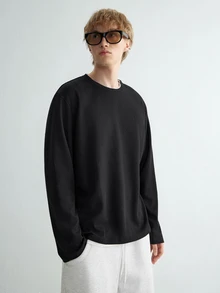 Sonviro Men Solid Waffle Knit 2 In 1 Tee, Men Long Sleeve Top,Fall - Black - View 1