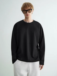 Sonviro Men Solid Waffle Knit 2 In 1 Tee, Men Long Sleeve Top,Fall - Black - View 5
