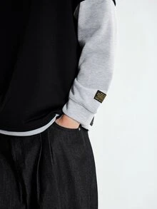 Sonviro Loose Men's Letter Patched Raglan Sleeve 2-In-1 Sweatshirt Y2k Long Men Oversized Gym Shirts S Streetwear Grey Shirt - Multicolor - View 4