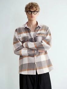 Sonviro 男士格子印花翻盖口袋夹克（不含 T 恤），外出格子图案长袖休闲轻便夹克，适合送给朋友、丈夫、男朋友的礼物，秋季 - 彩色 - 查看 2