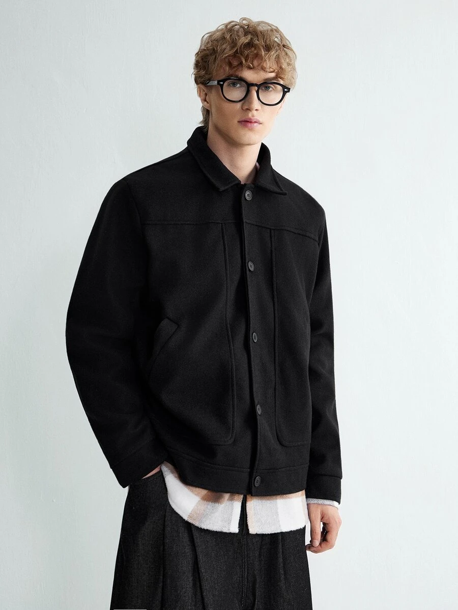 Sonviro Men's Long Sleeve Fashionable Short Overcoat, Autumn/Winter - Black - View 1