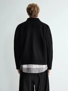 Sonviro Men's Long Sleeve Fashionable Short Overcoat, Autumn/Winter - Black - View 4