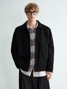 Sonviro Men's Long Sleeve Fashionable Short Overcoat, Autumn/Winter - Black - View 2