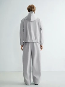 Sonviro Men's Letter Print Hooded Zip-Up Jacket And Contrast Trim Pants Set Men 2 Pieces - Grey - View 2