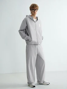 Sonviro Men's Letter Print Hooded Zip-Up Jacket And Contrast Trim Pants Set Men 2 Pieces - Grey - View 3