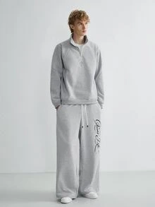 Sonviro 男士街頭風熱銷半拉鍊套頭運動衫，拼接設計，小刺繡標誌，朋友聚會，男友/丈夫禮物，週年紀念禮物，男士套頭運動衫 - 淺灰色 - 查看 3