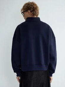 Sonviro 男士休閒短版街頭風拉鍊連帽衛衣，秋季長袖上衣，情人節、春夏季、送給男友的禮物、狂歡節、復古、街頭穿搭、派對、聖帕翠克節、外出穿搭 - 寶藍色 - 查看 4