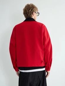 Sonviro Manfinity Streetrush 男士長袖美式休閒工裝夾克，紅色拉鍊戶外穿著，秋季，聖誕節適用 - 紅色 - 查看 4
