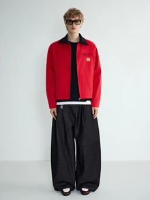 Sonviro Manfinity Streetrush 男士長袖美式休閒工裝夾克，紅色拉鍊戶外穿著，秋季，聖誕節適用 - 紅色 - 查看 2