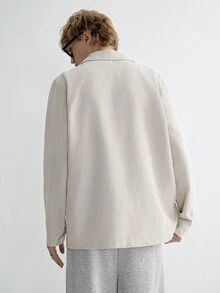 Sonviro 男士长袖秋季撞色单排扣口袋休闲夹克，男士长袖休闲金属扣前袋灯芯绒衬衫式夹克，INS热销休闲优雅夹克，适合春秋季穿着 - 杏色 - 查看 3