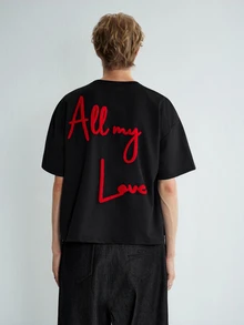Sonviro Men's Letter Embroidery Round Neck Short Sleeve T-Shirt, Versatile, Holiday - Black - View 1