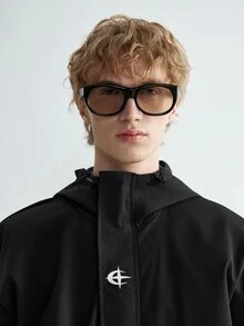 Sonviro Men's Hooded Black Jacket, Y2K Zip-Up Jacket With Pockets, Men's Apparel - Black - View 5
