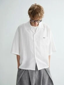 Sonviro TOKVUE 男士休闲宽松短袖衬衫，男士纯色纹理衬衫，男士衬衫，男士度假衬衫，适合大学校园、户外活动、海滩度假等场合。 - 白色 - 查看 3