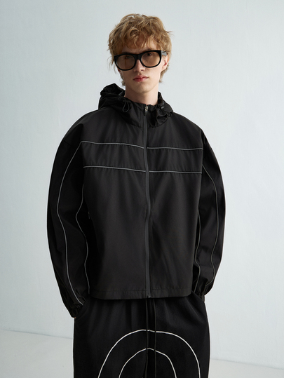 Sonviro Jaket Kasual Pria dengan Resleting dan Tali Serut, Jaket Windbreaker Techwear Pria, Jaket Pendek dengan Resleting untuk Pria, Jaket Street Wear Techwear Pria dengan Resleting, Jaket Sepak Bola