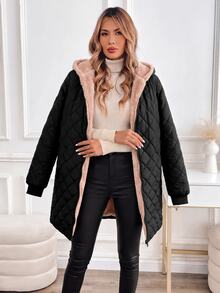 SHEIN Clasi 女款極簡風拉鍊口袋連帽填充外套 - 彩色 - 查看 6