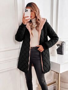 SHEIN Clasi 女款極簡風拉鍊口袋連帽填充外套 - 彩色 - 查看 5